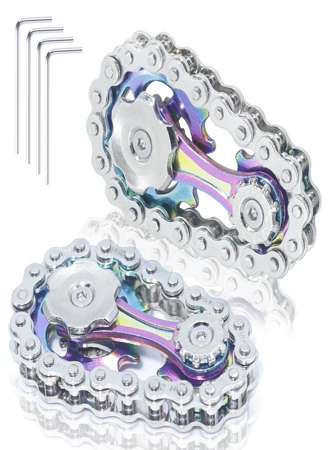 LENDOD 2 Pack Classic Silver Bike Chain Metal Fidget Spinners for Adults & Teen & Kids 8-12, Cool Gadgets Office Desk Toy Stress Relief Items for Autism ADHD Anxiety Stocking Stuffers for Teen Boys Men Gift - Image 1